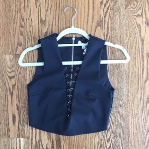 Sleeveless Lace Up Front Crop Top